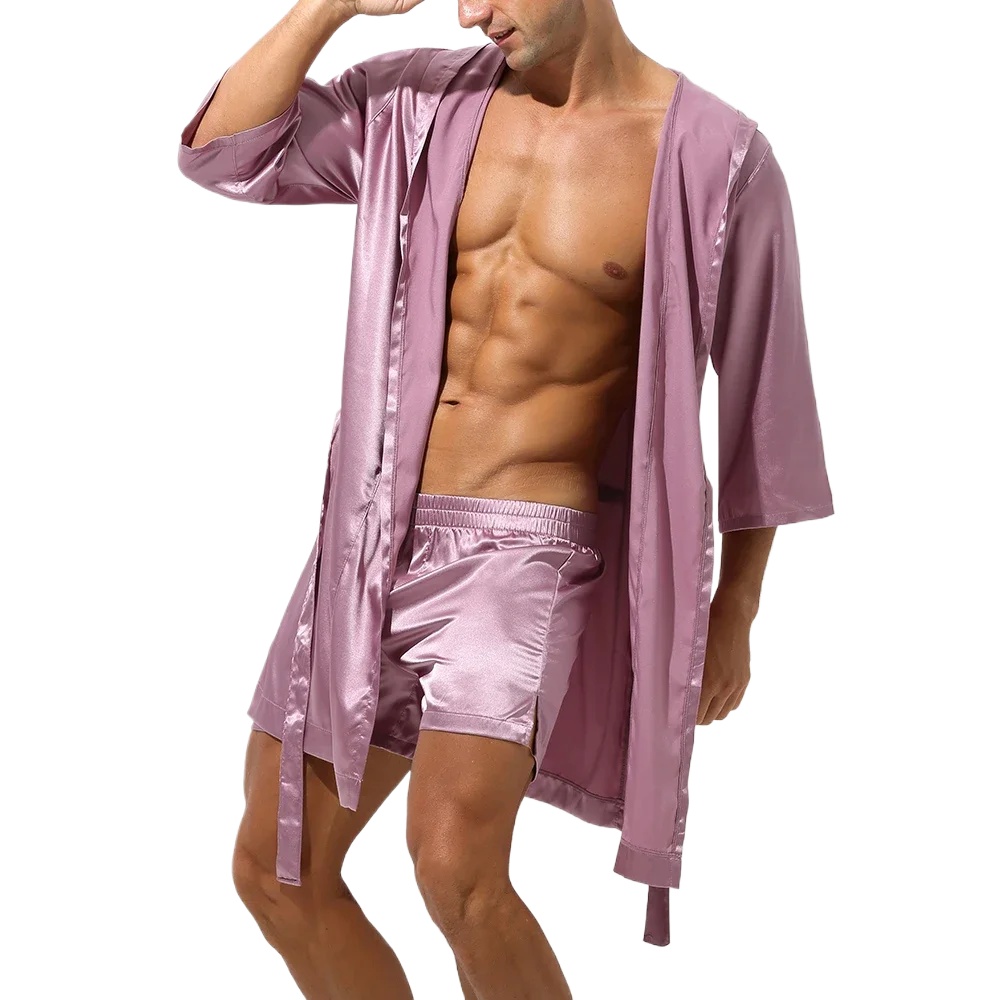 Men Hooded Robe Set Silk Satin - Men'S Grooming Lounge 评论和价格